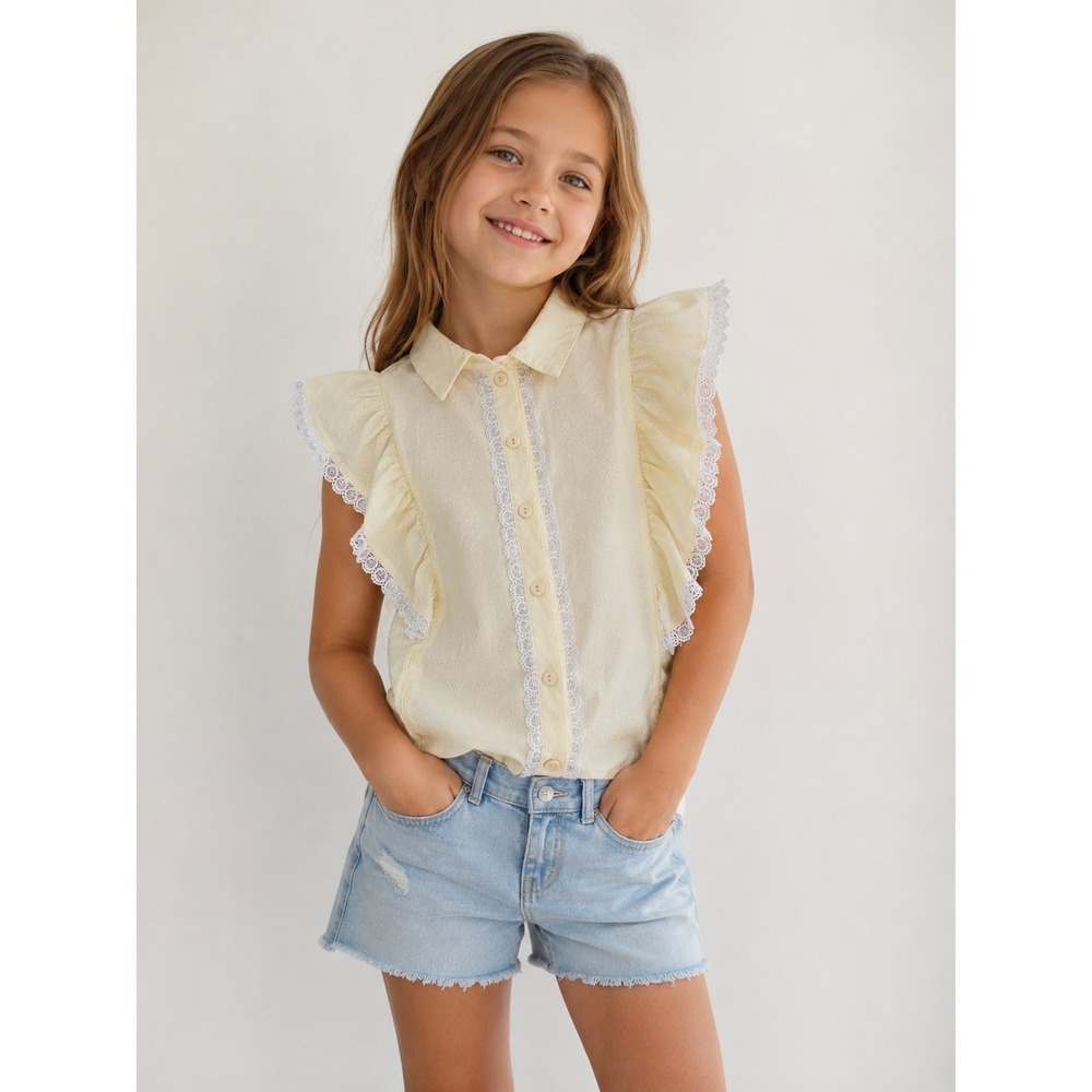 Princess Yellow Lace Ruffle Cottagecore Blouse Kids 8 Soft Girl Coquette